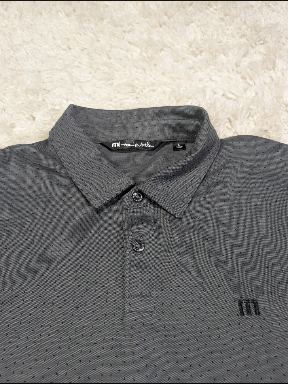 Travis Mathew Charcoal Gray Men's Polo with Micro Dot Detail